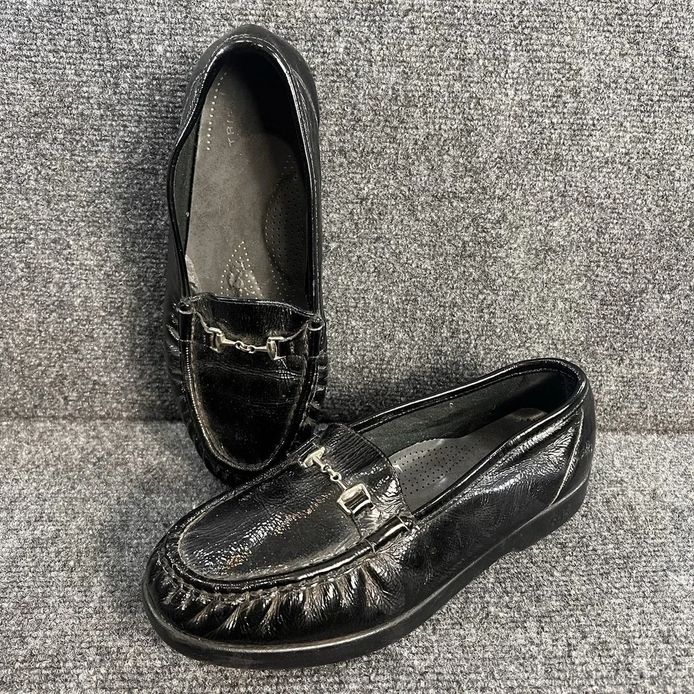 SAS Metro Loafers Womens 8 WW Black Patent Soft Leather Horsebit Slip On Casual
